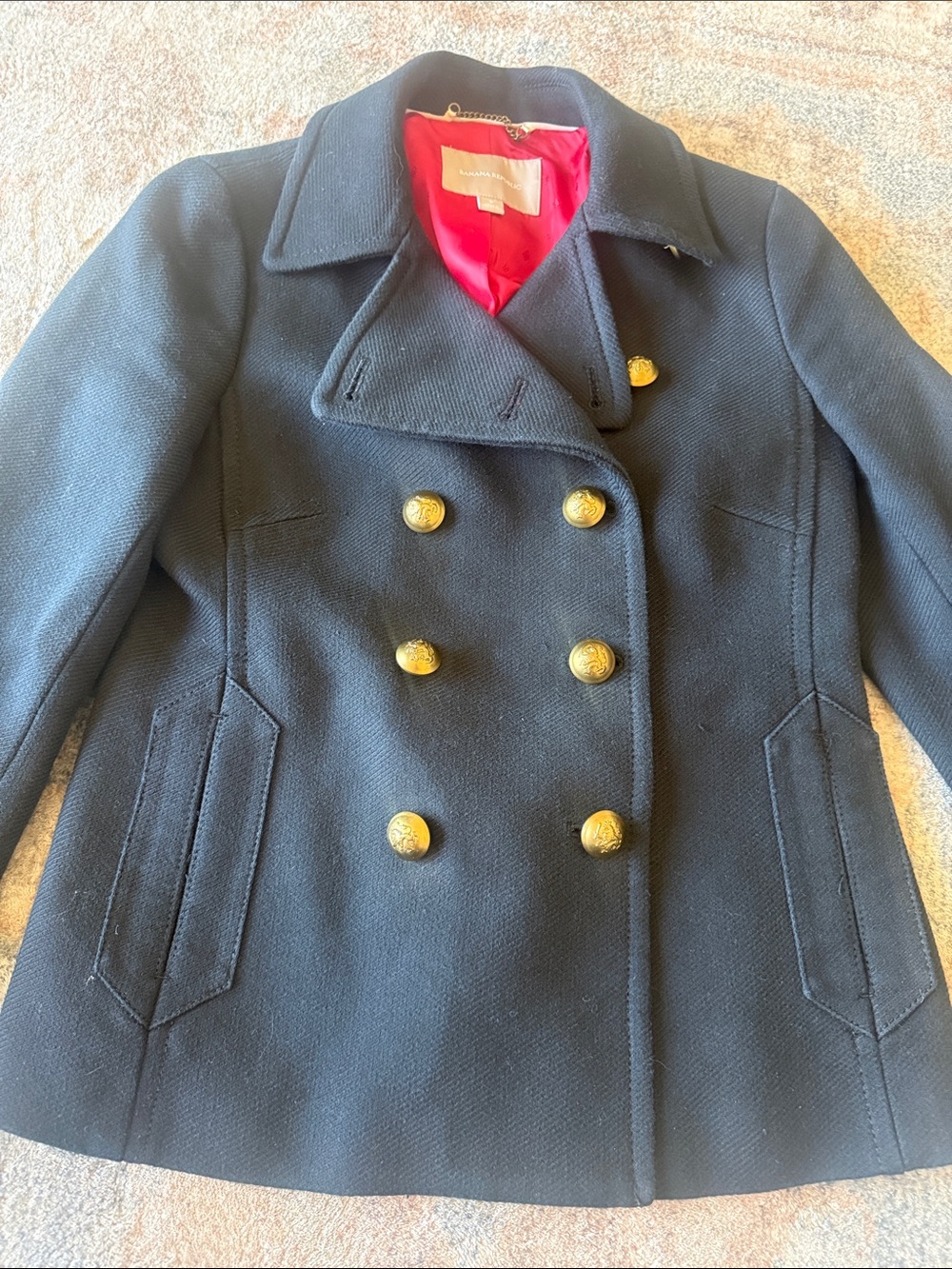 Banana republic Navy Double-Breasted Pea Coat with Gold Buttons - Picture 4 of 5